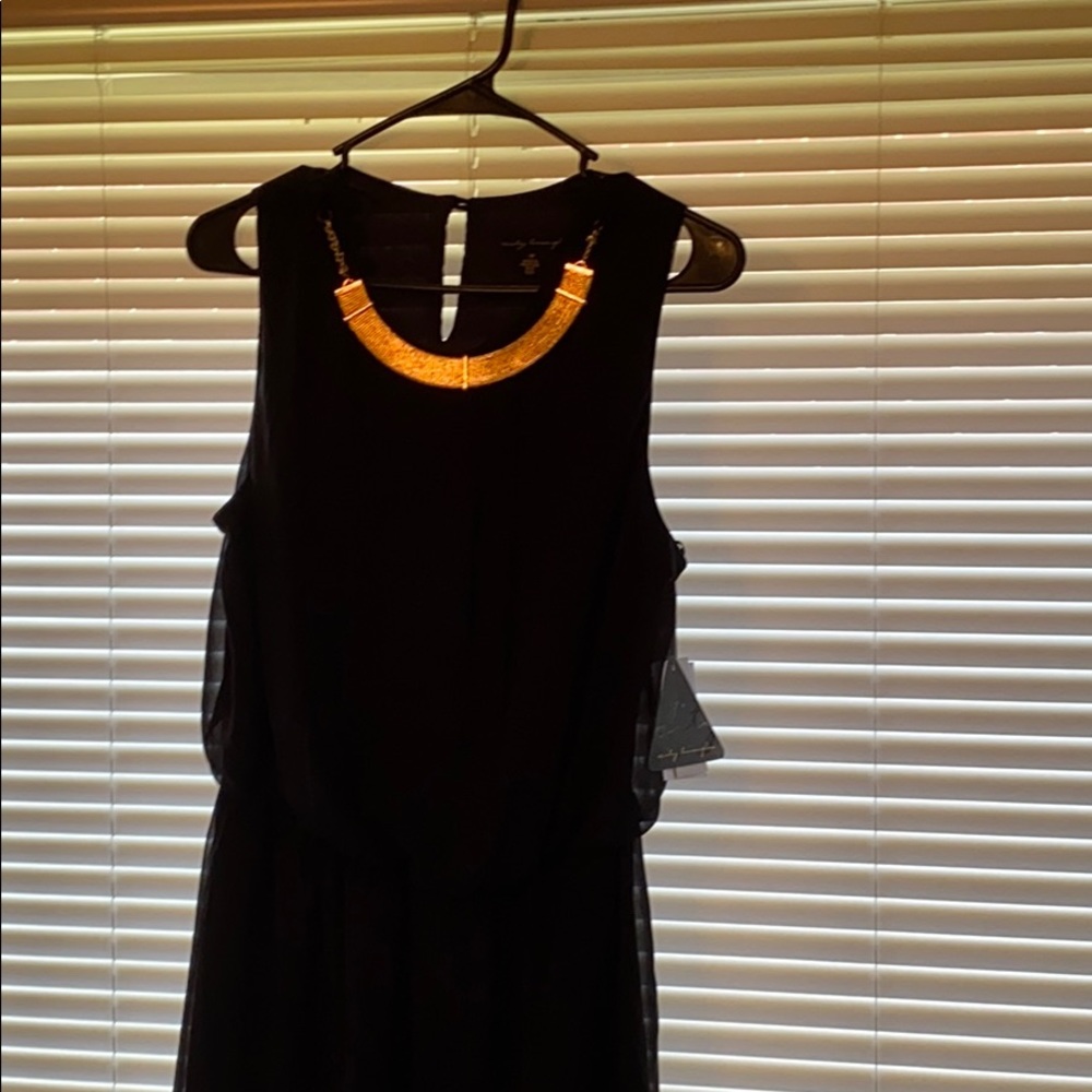 NWT cute, black dress with gold necklace